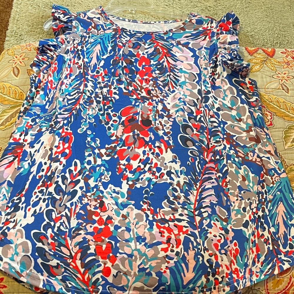 Vibrant Blue and Red Women's Blouse